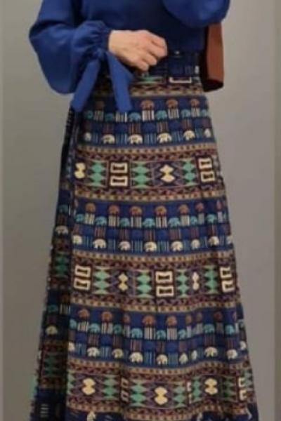 Yeni Model Etnik Desen Eteğim Lacivert