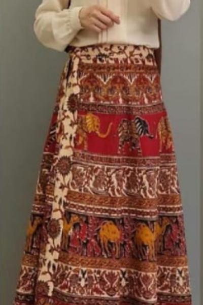 Yeni Model Etnik Desen Eteğim Kırmızı Siyah