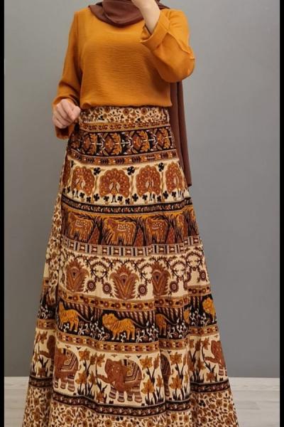 Yeni Model Etnik Desen Eteğim Kiremit