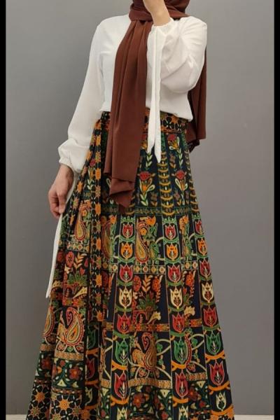 Yeni Model Etnik Desen Eteğim Yeşil