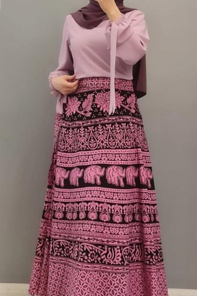 Yeni Model Etnik Desen Eteğim Pembe