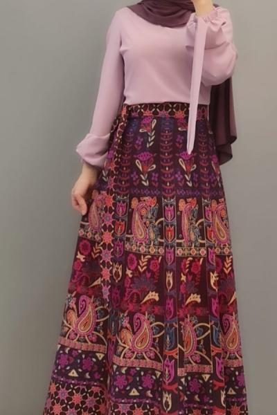 Yeni Model Etnik Desen Eteğim Mor