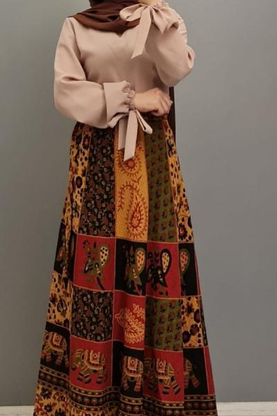 Yeni Model Etnik Desen Eteğim Siyah Haki