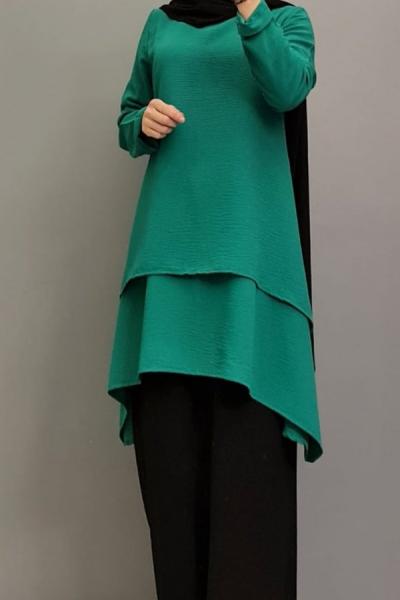 Yeni Model Katlı Ayrobin Tuniğim Çimen yeşil