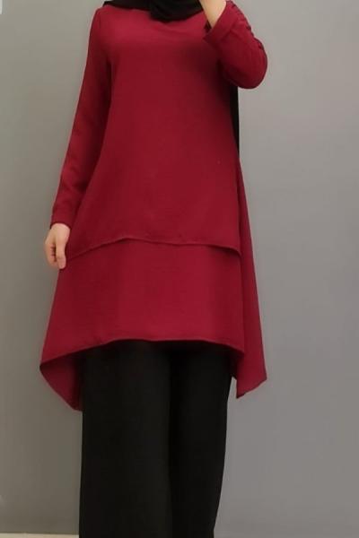 Yeni Model Katlı Ayrobin Tuniğim Bordo