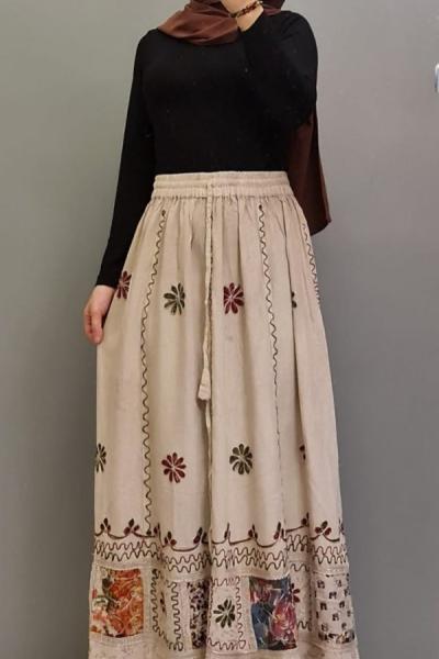 Yeni Model Etnik Desen Eteğim Vizon