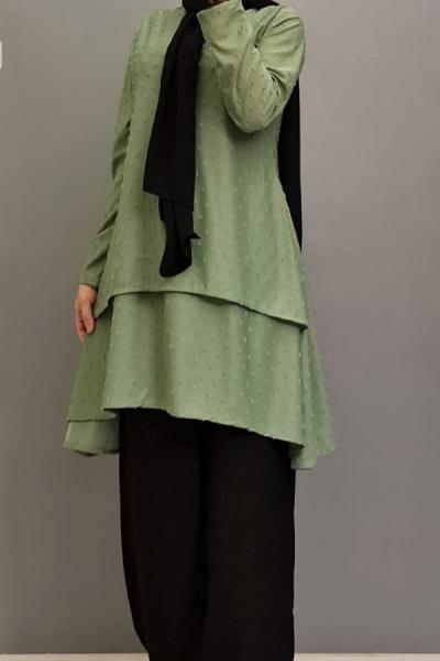Yeni Model Krep Kumas Tuniğim Yeşil
