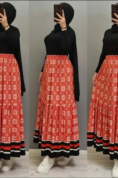 Yeni Model Likralı Penye Etek Kırmızı