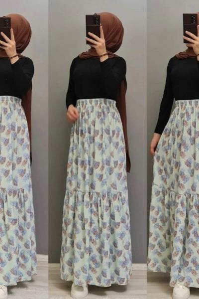 Yeni Model Krep Eteğim Mint Yeşili