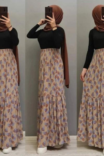 Yeni Model Krep Eteğim Bej