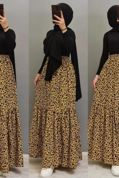 Yeni Model Krep Eteğim Leopar