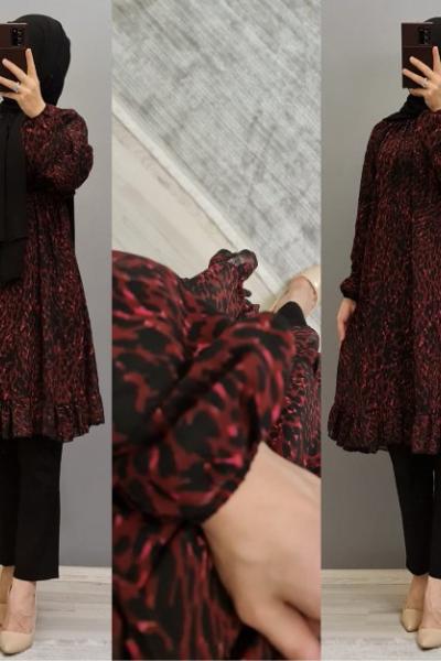 Yeni Model Şifon Tuniğim Siyah Bordo