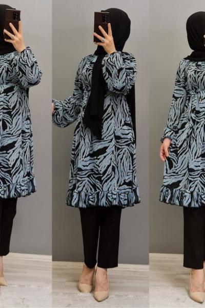 Yeni Model Şifon Tuniğim Gök Mavi