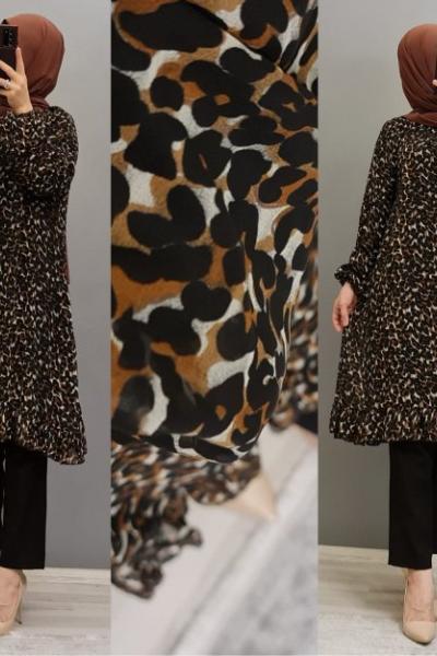 Yeni Model Şifon Tuniğim Leopar