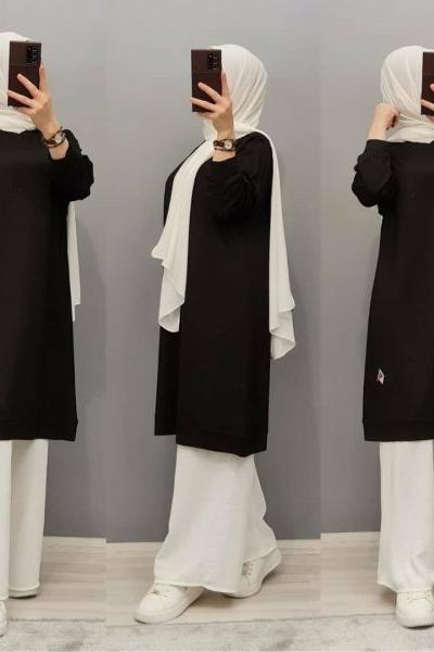 Yeni Model 3 İplik Tuniğim Siyah