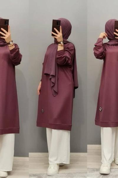 Yeni Model 3 İplik Tuniğim Mürdüm