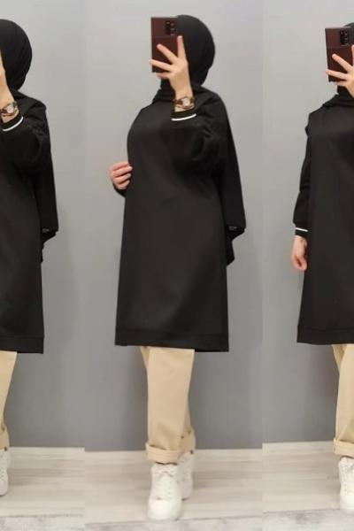 Yeni Model 3 iplikli Tunik Siyah