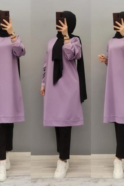 Yeni Model 3 iplikli Tunik Lila