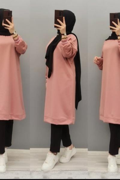Yeni Model 3 iplikli Tunik Pembe