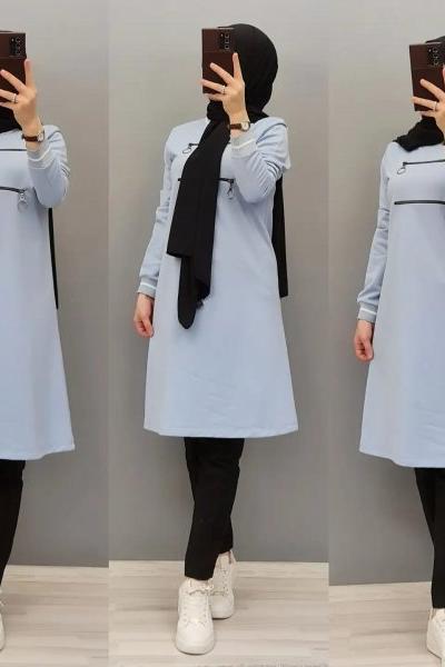Yeni Model Fermuarlı Tuniğim Bebe Mavisi