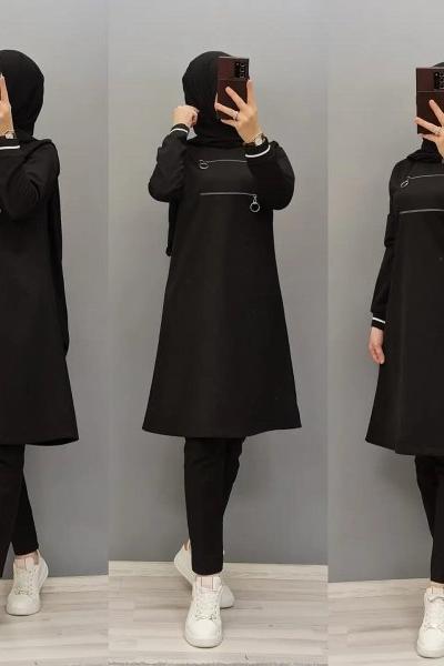 Yeni Model Fermuarlı Tuniğim Siyah