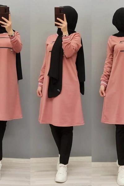 Yeni Model Fermuarlı Tuniğim Pembe