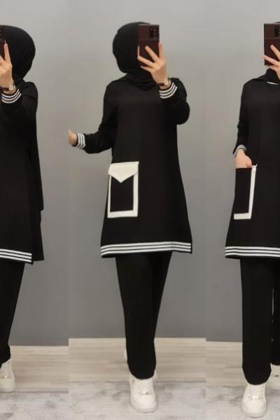 Yeni Model 3 İplik  Penye Takım  Siyah