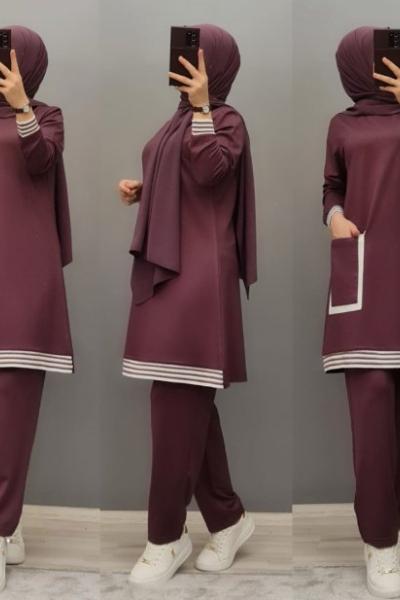 Yeni Model 3 İplik  Penye Takım  Mürdüm