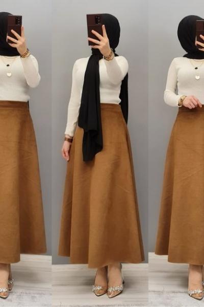 Yeni Model Süet Eteğim Taba