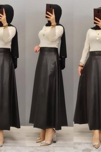 Yeni Model Deri Eteğim  Siyah