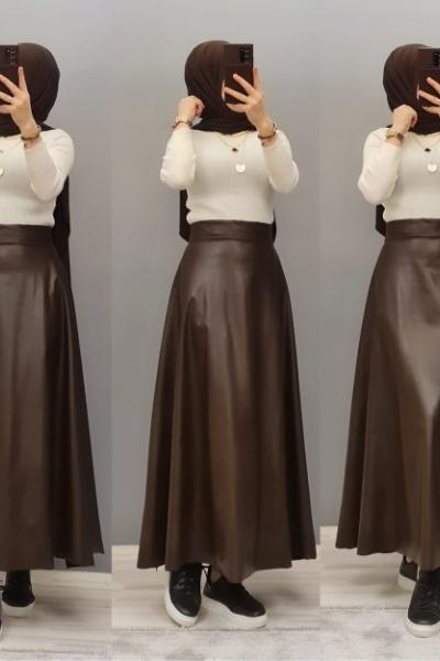 Yeni Model Deri Eteğim  Acı Kahve