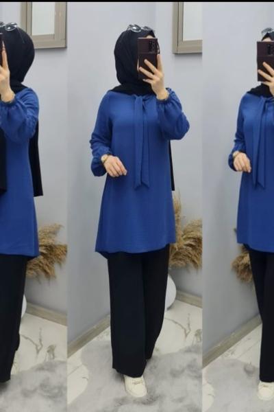 Yeni Model İtal Ayrobin Tunik Saks Mavisi