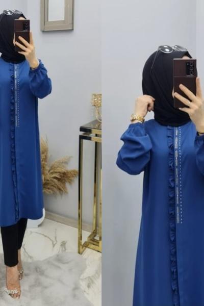 Yeni Model Medine İpeği Tuniğim Saks Mavisi