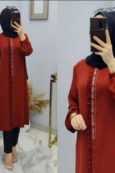 Yeni Model Medine İpeği Tuniğim Kiremit