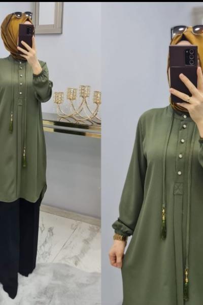 Yeni Model Şeker Krep Tuniğim Haki