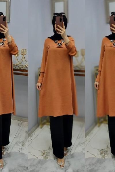 Yeni Model Ayrobin Tuniğim Şeftali