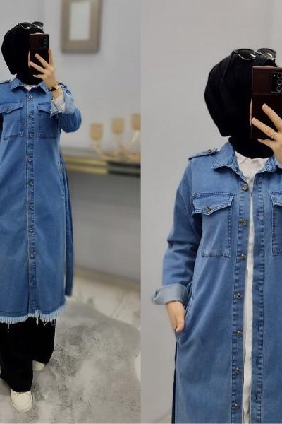 Yeni Model Spor Püsküllü Kot Kap Açık Mavi