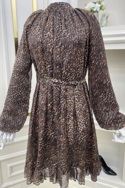 Yeni Model Şifon Tuniğim Kahverengi Bej