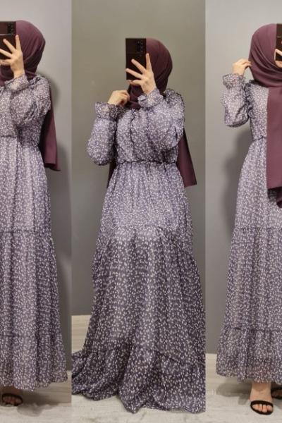 Yeni Model Şifon Elbisem Lila