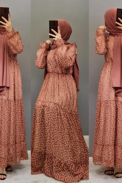 Yeni Model Şifon Elbisem Taba