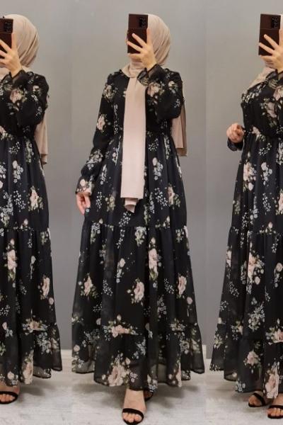 Yeni Model Şifon Elbisem  Siyah