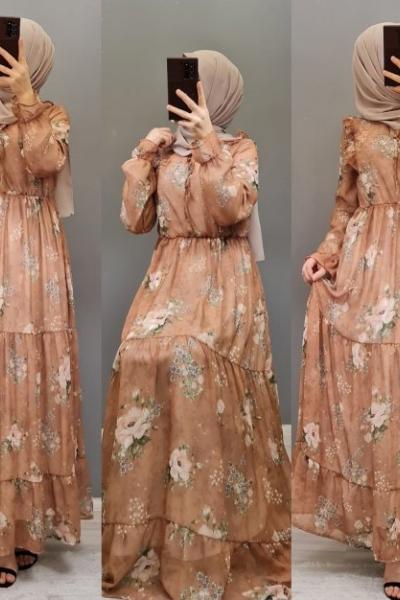 Yeni Model Şifon Elbisem  Soğan Kabuğu