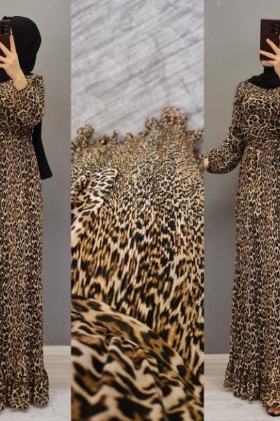 Yeni Model Şifon Elbisem Leopar