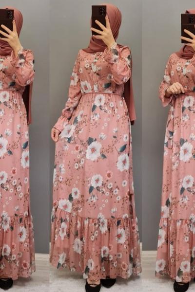 Yeni Model Şifon Elbisem Pembe