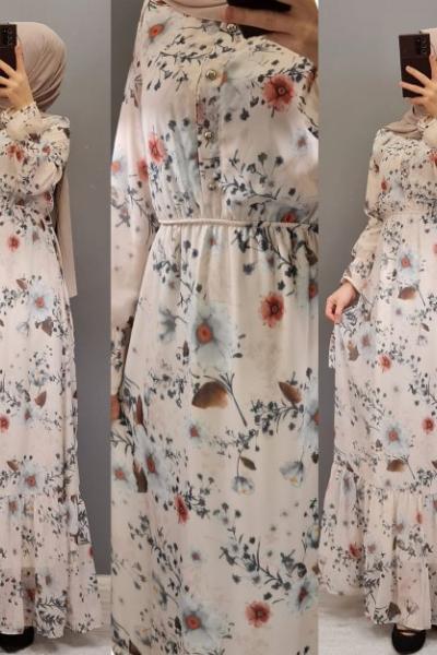 Yeni Model Şifon Elbisem Ekru