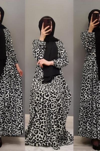 Yeni Model Leopar Elbisem Siyah Beyaz
