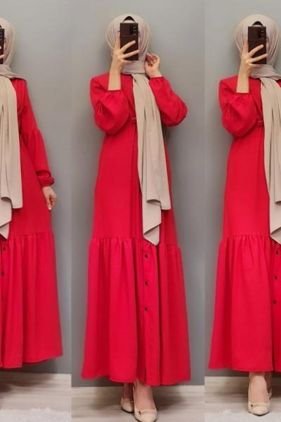 Yeni Model Ayrobin Elbisem Nar Çiçeği