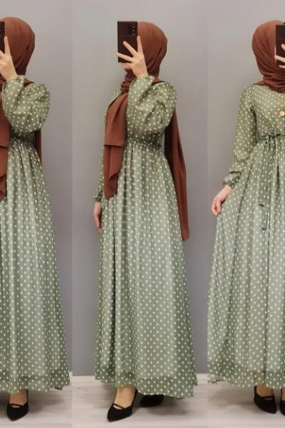 Yeni Model Puanlı Elbisem Yeşil