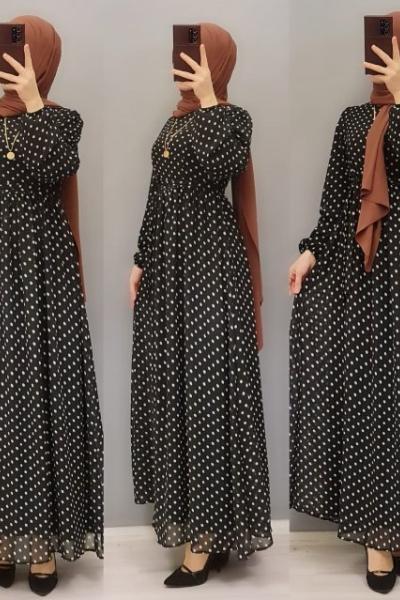 Yeni Model Puanlı Elbisem Siyah