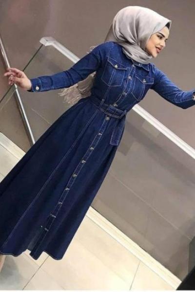 Yeni Model Kot Elbisem Lacivert